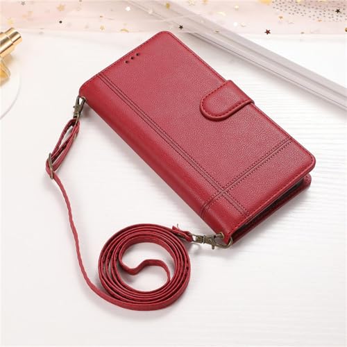 HJZSZX Für Samsung A13 (4G 5G) Spiegel-Crossbody-Leder-Brieftaschen-Karten-Telefonhülle mit Lanyard-Abdeckung (Für Samsung A13 (4G 5G)/Rot) von HJZSZX