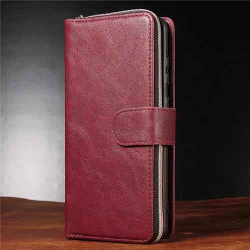 HJZSZX Für Samsung A32 (5G) Flip Ledertasche Reißverschluss Brieftasche Cover (Für Samsung A32 (5G)/Rot) von HJZSZX