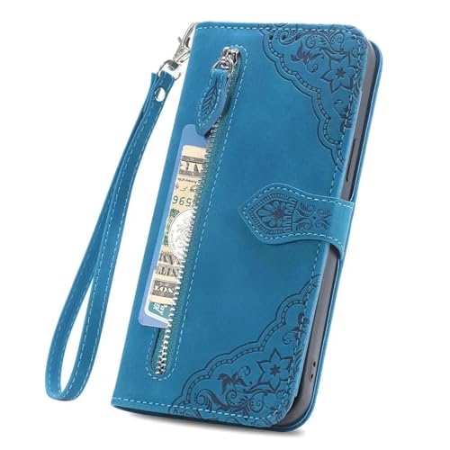 HJZSZX Für Samsung A34 (5G) Reißverschluss-Brieftaschen-Kartenhülle Leder-Magnethülle (Für Samsung A34 (5G)/Blau) von HJZSZX