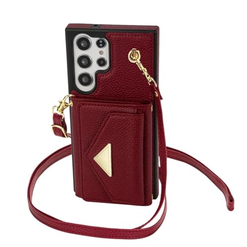 HJZSZX Für Samsung A52 (A52S) Crossbody Lanyard Leder Brieftasche Karte Handyhülle (Für Samsung A52 (A52S)/Rot) von HJZSZX