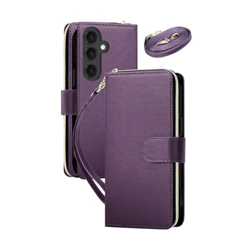 HJZSZX Für Samsung A54 (5G) Leder-Reißverschluss-Geldbörsen-Karten-Telefonhülle Crossbody Lanyard Flip Cover (Für Samsung A54 (5G)/Dunkelviolett) von HJZSZX