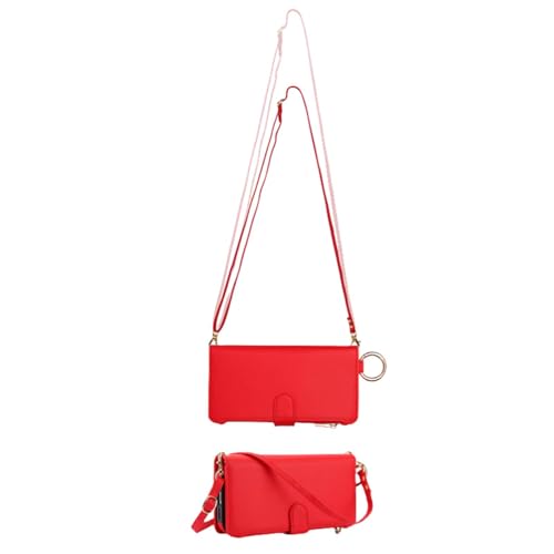 HJZSZX Für Samsung A72 (4G 5G) Ring Crossbody Zip Wallet Handyhülle Handschlaufe Flip Geldbörse Cover (Für Samsung A72 (4G 5G)/Rot) von HJZSZX