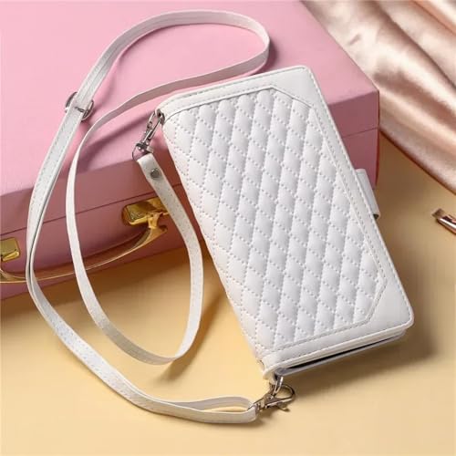 HJZSZX Für Samsung Note20 Ultra Crossbody Lanyard Leder Reißverschluss Brieftasche Kartenhülle (Für Samsung Note20 Ultra/Weiß) von HJZSZX