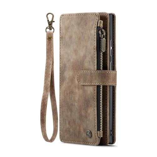HJZSZX Für Samsung S10 (4G) Leder-Brieftaschen-Karten-Telefonhülle mit Reißverschluss und Standfunktion (Für Samsung S10 (4G)/Braun) von HJZSZX