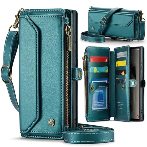 HJZSZX Für Samsung S20 Plus Crossbody Zip Wallet Card Phone Case Lanyard Lederhülle (Für Samsung S20 Plus/Grün) von HJZSZX