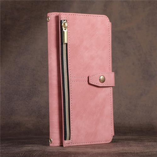 HJZSZX Für Samsung S20 Ultra Long Lanyard Ledertasche Reißverschluss Brieftasche Karten-Telefonabdeckung (Für Samsung S20 Ultra/Pink) von HJZSZX