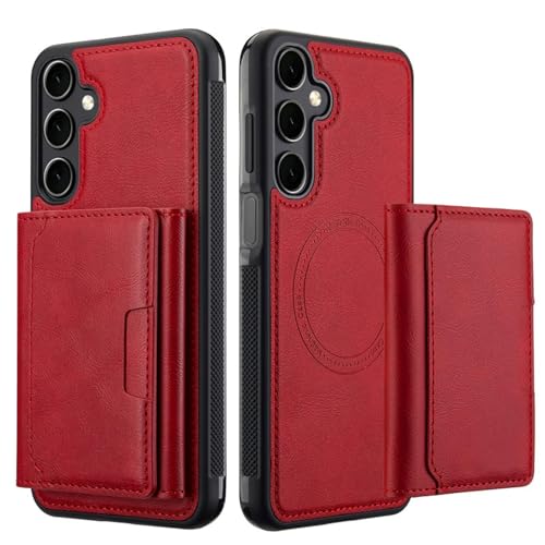 HJZSZX Für Samsung S21 FE Magnetische kabellose Ladehülle Leder Flip Wallet Stand Cover (Für Samsung S21 FE/Rot) von HJZSZX
