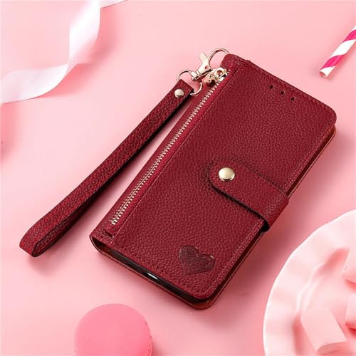 HJZSZX Für Samsung S21 Plus Reißverschluss-Geldbörsen-Telefonhülle mit Lanyard-Lederhülle (Für Samsung S21 Plus/Rot) von HJZSZX