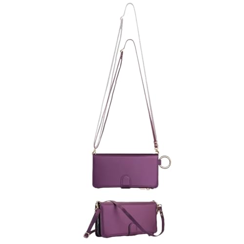 HJZSZX Für Samsung S21 Ring Crossbody Lanyard Reißverschluss Brieftasche Handyhülle Handschlaufe Flip Cover (Für Samsung S21/Dunkelviolett) von HJZSZX