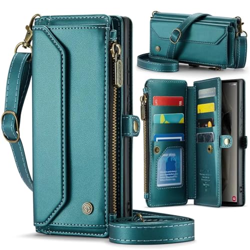 HJZSZX Für Samsung S23 Plus Lanyard Leder Reißverschluss Brieftasche Karte Handyhülle Crossbody Cover (Für Samsung S23 Plus/grün) von HJZSZX
