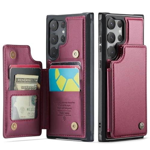 HJZSZX Für Samsung S24 Luxus-Leder-Brieftaschen-Kartenetui mit Klappständer (Für Samsung S24/Rot) von HJZSZX