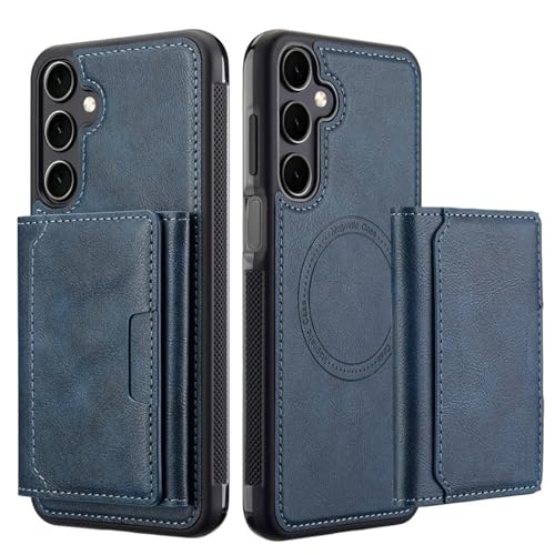 HJZSZX Für Samsung S24 Magnetische kabellose Ladehülle Leder Flip Wallet Stand Cover (Für Samsung S24/Blau) von HJZSZX