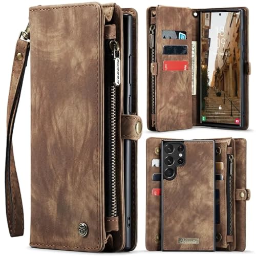 HJZSZX Für Samsung S25 Plus Lanyard Leder-Handyhülle Flip Zipper Wallet Card Cover (Für Samsung S25 Plus/Braun) von HJZSZX