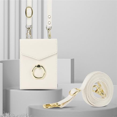 HJZSZX Für Samsung Z Flip 3 Lanyard Leder Brieftasche Multi-Card-Telefonhülle Ringhalterabdeckung (Für Samsung Z Flip 3/Weiss) von HJZSZX