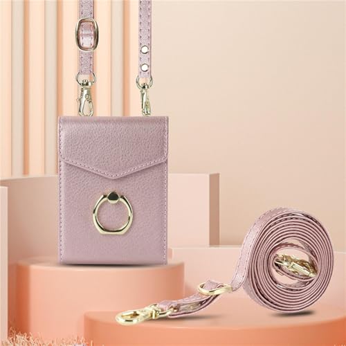 HJZSZX Für Samsung Z Flip 4 Lanyard Leder Brieftasche Multi-Card-Telefonhülle Ringhalterabdeckung (Für Samsung Z Flip 4/Roségold) von HJZSZX