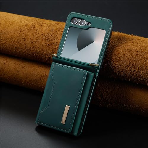 HJZSZX Für Samsung Z Flip 4 Magnetische Lederbrieftasche mit Kartensteckplatz, Handyhülle mit Ständer, Rückentasche (Für Samsung Z Flip 4/grün) von HJZSZX
