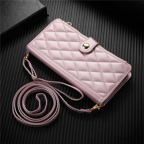HJZSZX Für Samsung Z Fold 5 Crossbody Lanyard Leder Reißverschluss Brieftasche Kartensteckplatz Handyhülle Handschlaufe Flip Stand Cover (Für Samsung Z Fold 5/Roségold) von HJZSZX