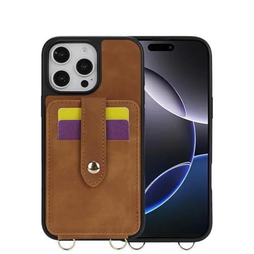 HJZSZX Für iPhone 12 Pro Max Mirror Crossbody Leder Wallet Kartensteckplatz Handyhülle Lanyard Flip Stand Cover (Für iPhone 12 Pro Max/Braun) von HJZSZX