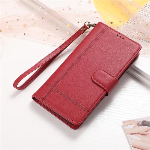 HJZSZX Für iPhone 12 Pro Max Spiegel Crossbody Leder Brieftasche Karte Handyhülle Lanyard Flip Cover (Für iPhone 12 Pro Max/Rot) von HJZSZX