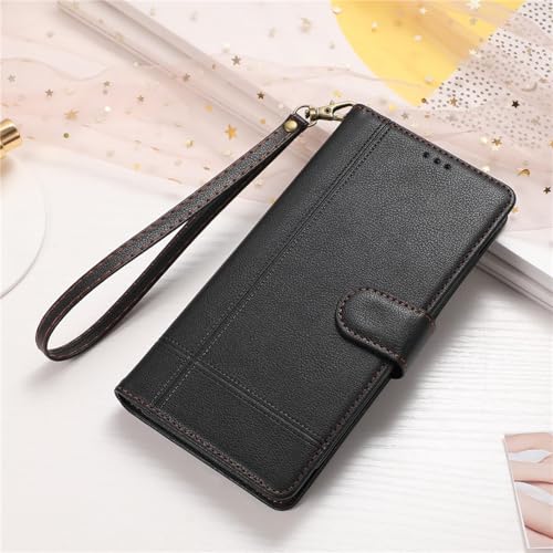 HJZSZX Für iPhone 14 Pro Mirror Crossbody Leder Wallet Card Phone Case Lanyard Flip Cover (Für iPhone 14 Pro/schwarz) von HJZSZX