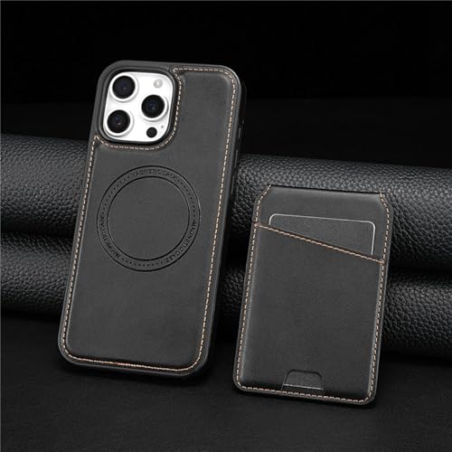 HJZSZX Für iPhone 15 Pro Max Magnetische kabellose Ladehülle Leder Brieftasche Karten-Flip-Cover (Für iPhone 15 Pro Max/Schwarz) von HJZSZX