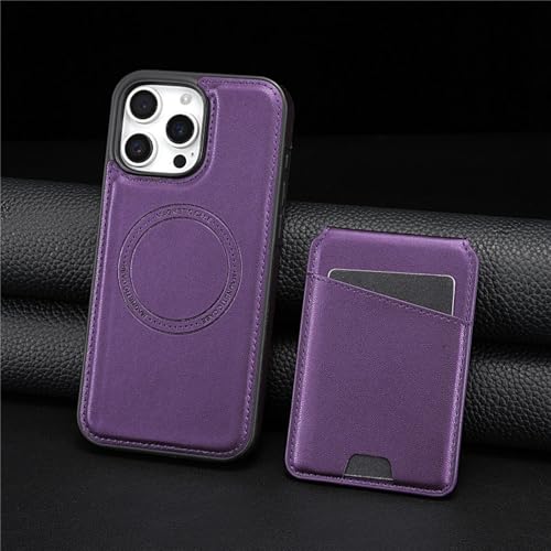 HJZSZX Für iPhone 15 Pro magnetische kabellose Ladehülle, Leder-Brieftaschen-Karten-Flip-Cover (für iPhone 15 Pro/Lila) von HJZSZX