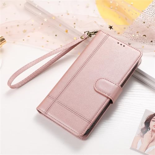 HJZSZX Für iPhone 16 Plus Mirror Crossbody Leder Wallet Card Phone Case Lanyard Flip Cover (Für iPhone 16 Plus/Pink) von HJZSZX