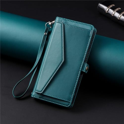 HJZSZX Für iPhone 16 Pro Max Langes Lanyard Leder Brieftasche Karten-Telefonhülle Handseil-Flip-Cover (Für iPhone 16 Pro Max/grün) von HJZSZX