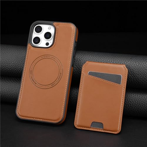HJZSZX Für iPhone 16 Pro magnetische kabellose Ladehülle, Leder-Brieftaschen-Karten-Flip-Cover (für iPhone 16 Pro/Braun) von HJZSZX