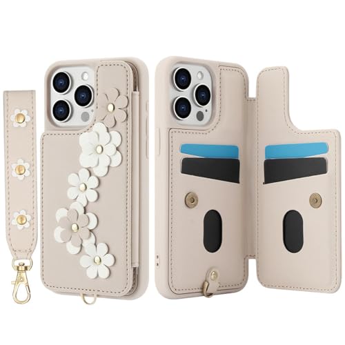 HJZSZX Für iPhone SE 2020 (2022) Langes Lanyard-Leder-Brieftaschenkarten-Telefongehäuse Handschlaufe Flip Cover (Für iPhone SE 2020 (2022) / Beige) von HJZSZX