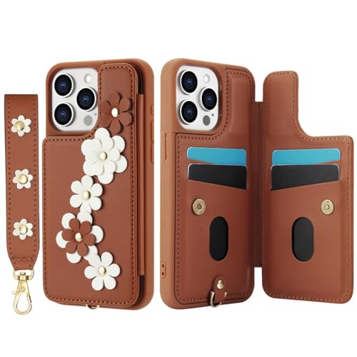 HJZSZX Für iPhone XS Max Langes Lanyard Leder Brieftasche Karten-Telefonhülle Handschlaufe Flip Cover (Für iPhone XS Max/Braun) von HJZSZX