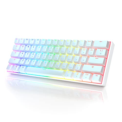 GK61 Mechanische Gaming-Tastatur – 61 Tasten RGB beleuchtete LED-Hintergrundbeleuchtung, PC/Mac Gamer (Gateron Optical Black, Weiß) von HK GAMING