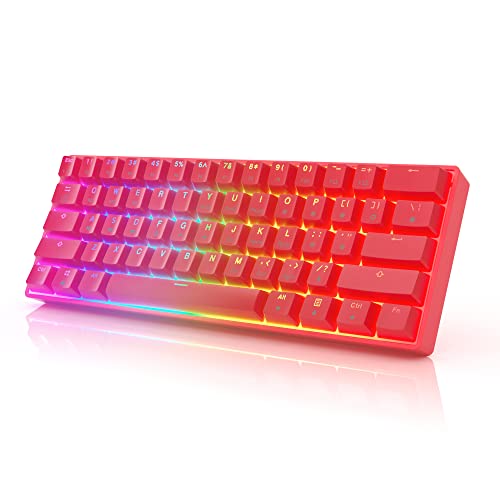 GK61 Mechanische Gaming-Tastatur – 61 Tasten RGB beleuchtete LED-Hintergrundbeleuchtung, PC/Mac Gamer (Gateron Optical Red, Rot) von HK GAMING