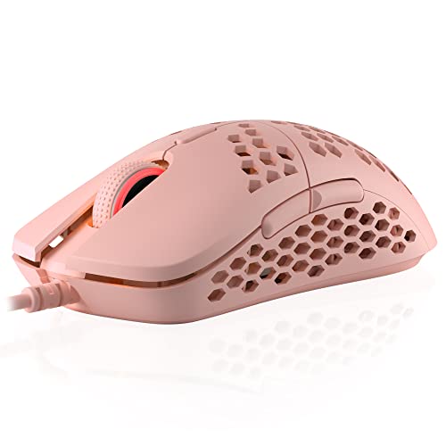 HK Gaming Mira S Ultraleichte, Mit Wabenmuster Versehene, Beidhändige, Kabelgebundene RGB Gaming-Maus - 6 Tasten - 12 000 CPI - 61 g ( Mira-S , Rosenquarz ) von HK GAMING