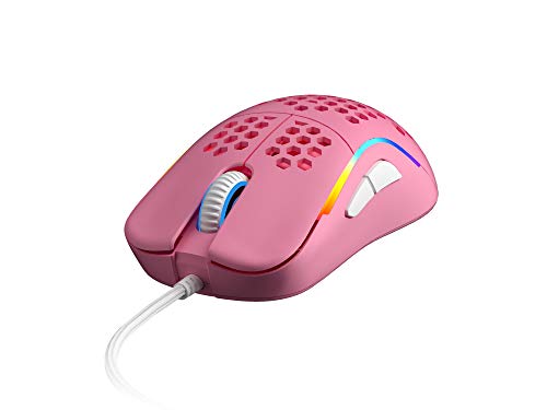 HK Gaming NAOS M Ultraleichte, Mit Wabenmuster Versehene, Beidhändige, Kabelgebundene RGB Gaming-Maus - 7 Tasten - 12 000 CPI - 59 g ( Naos-M , Prism Pink ) von HK GAMING