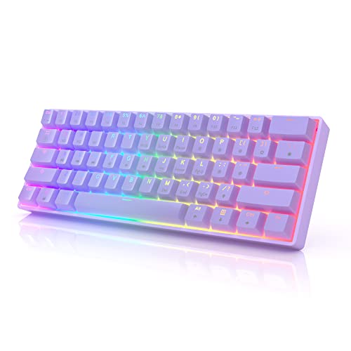 HK Gaming GK61 mechanische 60 Prozent Tastatur | 61 programmierbare Tasten mit RGB Beleuchtung | Windows PC & Mac | QWERTY Layout | Hotswap Gateron Optical Red Switches | Lavendel von HK Gaming