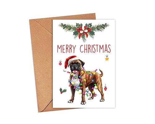 HKDesignGift Boxer Dog Merry Christmas Grußkarte, Frohe Weihnachten Karte, Boxer Karte, Niedliche Hund Weihnachtskarte, Entzückende Weihnachtskarte für Hundeliebhaber von HKDesignGift