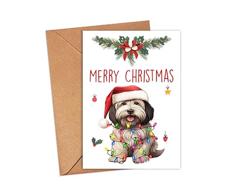 HKDesignGift Havaneser Hund Frohe Weihnachten Grußkarte, Frohe Weihnachten Karte, Havanesische Karte, Niedliche Hund Weihnachtskarte, Entzückende Weihnachtskarte für Hundeliebhaber von HKDesignGift