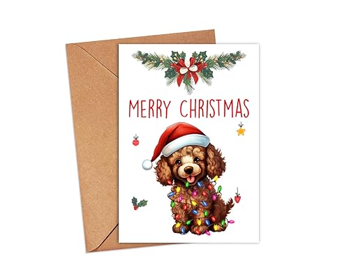 HKDesignGift Pudel Hund Frohe Weihnachten Grußkarte, Frohe Weihnachten Karte, Pudel Karte, Niedliche Hund Weihnachtskarte, Entzückende Weihnachtskarte Für Hundeliebhaber von HKDesignGift