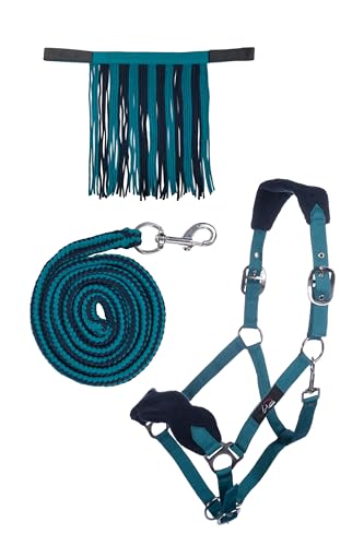 HKM 4057052289378 Halfter Mit Strick Karabiner & Fliegenfransen5069 Petrol/Navy warmblut von HKM