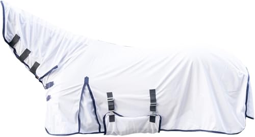 HKM 7076 Fliegendecke Lyon mit festem Halsteil, Fliegenschutzdecke Pferdedecke, Weiß, 155 cm von HKM