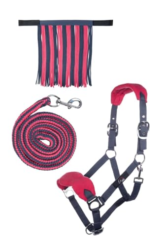 HKM 10733 Halfterset, Halfter Fliegenfransen Strick 180cm Karabiner, Grau/Pink, Pony von HKM SPORTS EQUIPMENT