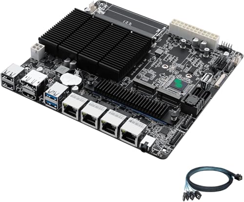 HKUXZR 6-Bay NAS Mini-ITX Motherboard 4 i226-v 2.5GbE Ports, Celeron J4125 Quad Core 4 Threads, up to 2.7GHz, 2 DDR4, 2 M.2 NVMex1 2280, 2 SATA3.0, SFF-8643(4 SATA3.0 6Gb/s), Dual 4K Display von HKUXZR