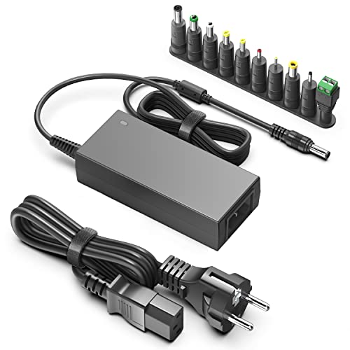 HKY 12V 5A Netzteil Adapter AC 100-240V bis DC 12 Volt 5 Amp 60W Stromversorgung für LED Lichtstreifen Monitore Fernseher DVD TVs Verstärker Kamerasystem Euro Stecker 5,5 * 2,1mm mit 10 Adapters von HKY