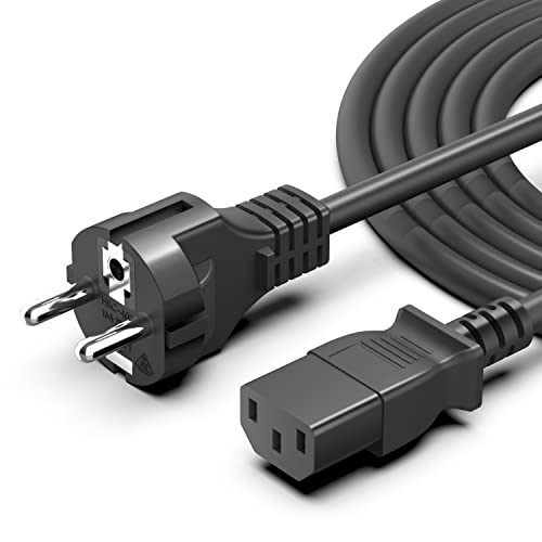 HKY 2m Stromkabel 250V 10A AC Stromkabel für C13 Standard 3-Pin Steckdose für C13 Stromanschluss für PC Monitor Computer Beamer/Drucker/Elektroherd/Projektor (IEC320C13 to CEE 7/7 Schuko) Netzkabel von HKY