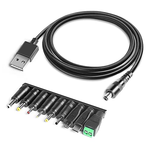 HKY Universal USB Kabel 1,8m, 9 in 1 auf Hohlstecker Ladekabel Adapterkabel mit 9 Stecker für JBL Charge 1 2 3, Flip 2 3 4, für Router, Rasierapparat, TV Box, Philips Hue Hub, USB zu DC Kabel von HKY