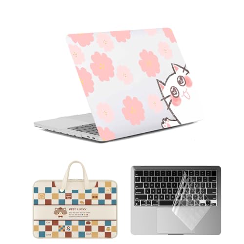 HLAAJJX Hülle für MacBook Air 13 Zoll M1 2020 2019 2018 A1932 A2179 A2337, Ultradünne Plastik Schutzhülle Case Matt Cover & Laptop Tasche &Tastaturschutz für Air 13.3,Rosa Katze von HLAAJJX
