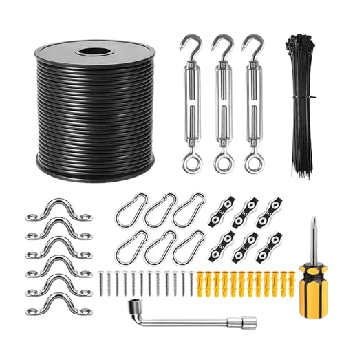 Drahtseil-Kit, Drahtseil-Kit, 50 m Lichtleitdraht, Spannschloss-Spannsatz mit Drahtseilkabel, Kugel-Lichterketten-Aufhängungssatz aus Edelstahl 304, Hängekabel-Seil-Kit Drahtseil-Kit, Drahtseil-Kit, 50 m Lichtleitdraht, Spannschloss-Spannsatz mit Drahtseilkabel, Kugel-Lichterketten-Aufhängungssatz aus Edelstahl 304, Hängekabel-Seil-Kit von HLHLH