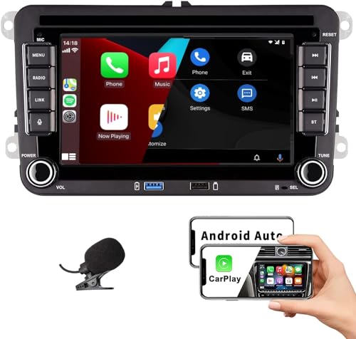 HLLECARMO Autoradio Kompatibel mit Wireless Carplay Android Auto für VW Golf 5 6 Passat Polo Jetta Caddy EOS T5 Tiguan Touran CC mit 7 Zoll Bildschirm Bluetooth/FM/AM Radio/USB/EQ von HLLECARMO