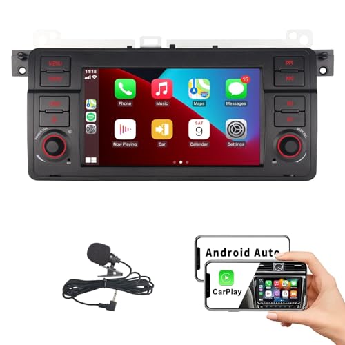HLLECARMO Autoradio Wireless Carplay für BMW 3 Series E46 Radio 3er 1999-2004 Bluetooth mit 7 Zoll Bildschirm Touch Display AM/FM USB Mikrofon EQ SWC von HLLECARMO
